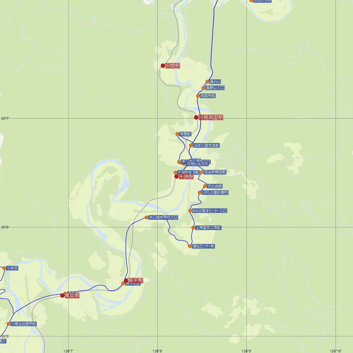 千頭駅（大井川鐵道）周辺のバス路線図