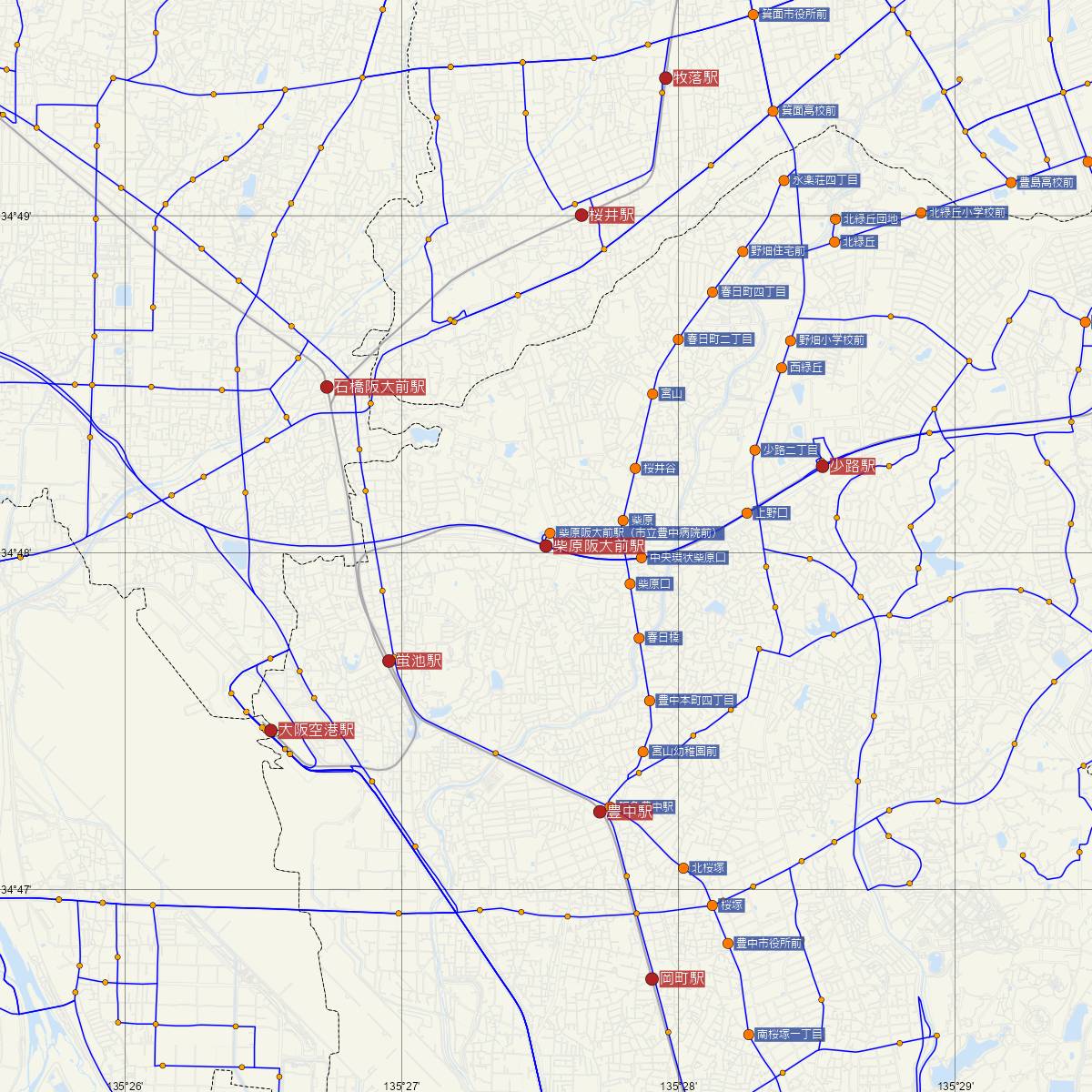 柴原阪大前駅（大阪モノレール）周辺のバス路線図