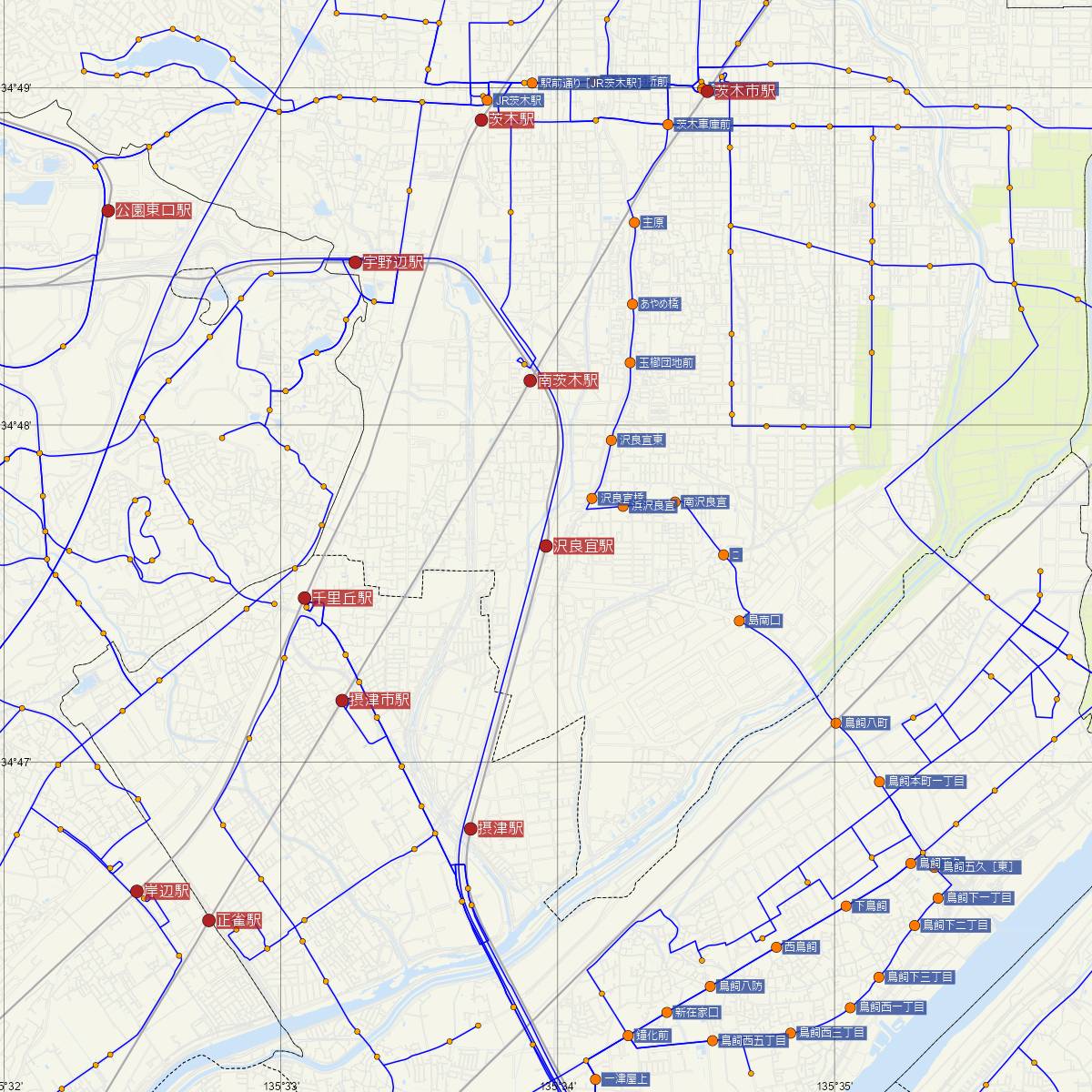 沢良宜駅（大阪モノレール）周辺のバス路線図