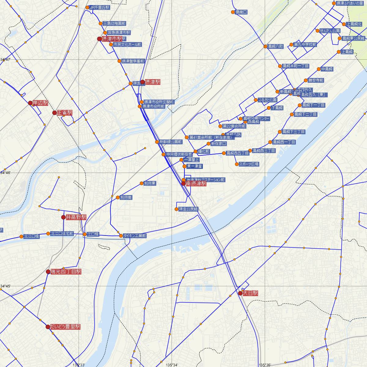 南摂津駅（大阪モノレール）周辺のバス路線図