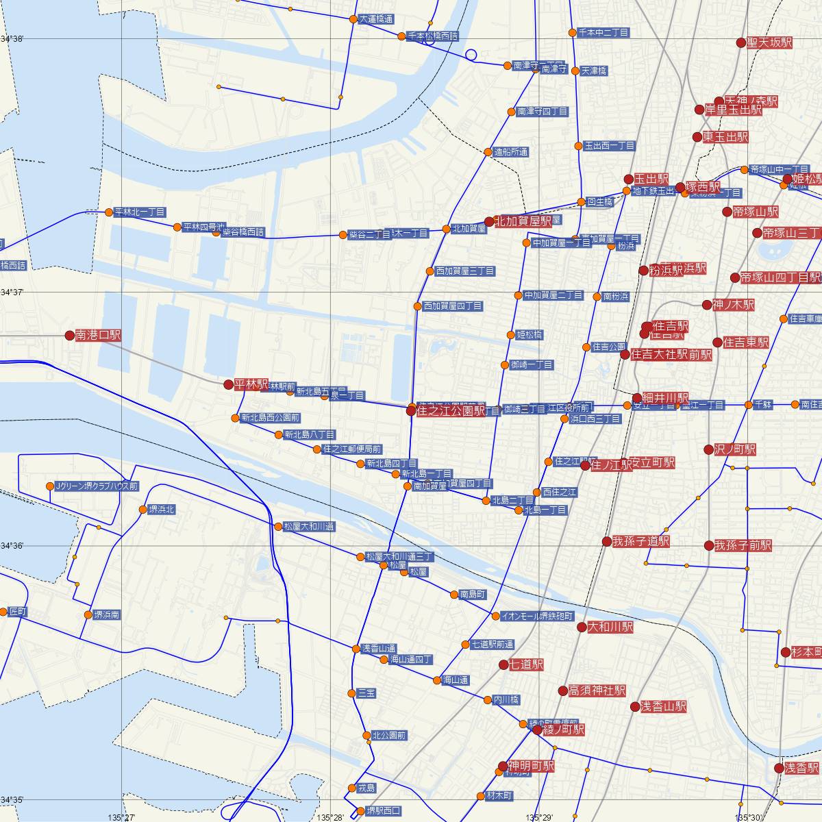 住之江公園駅（大阪メトロ）周辺のバス路線図