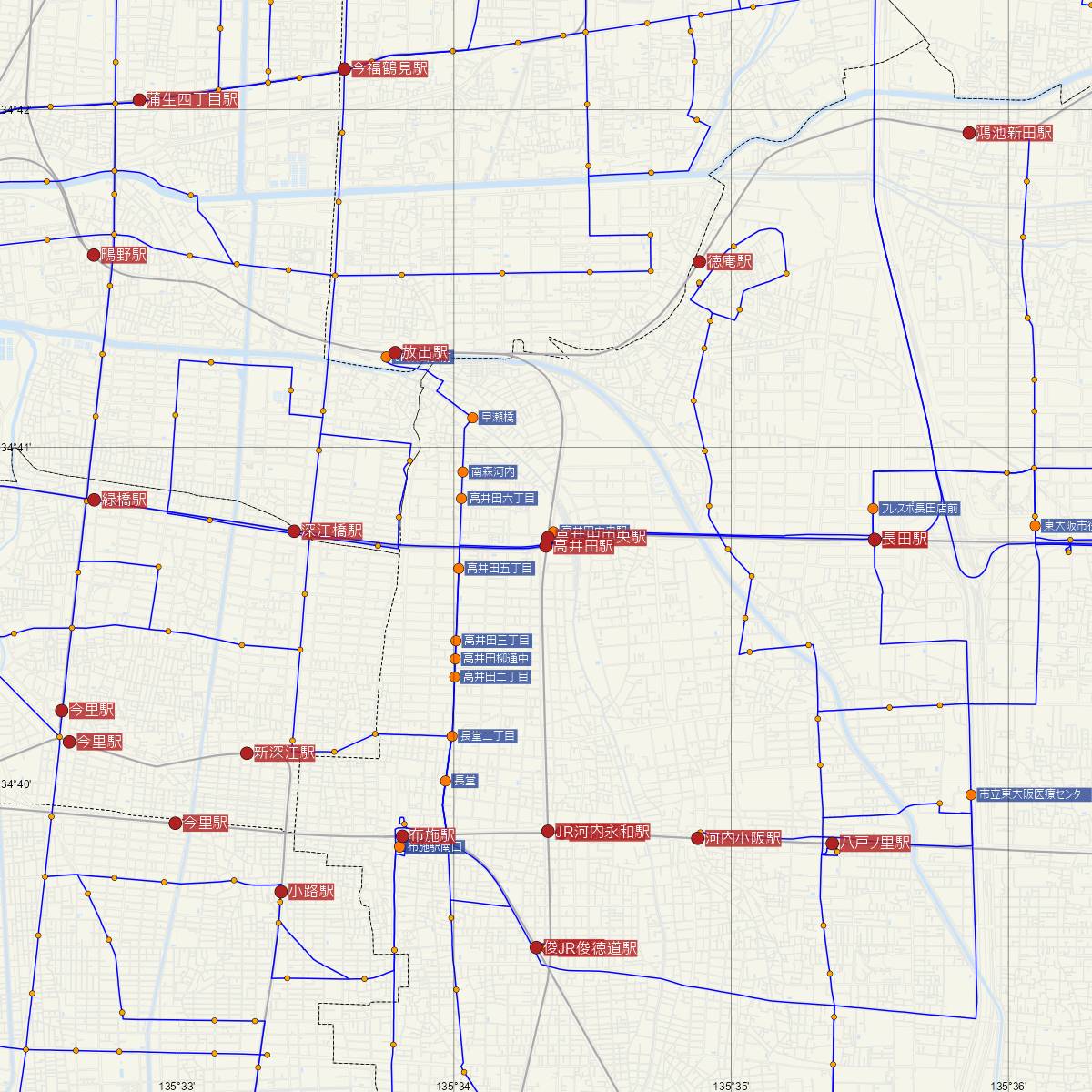 高井田駅（大阪メトロ）周辺のバス路線図