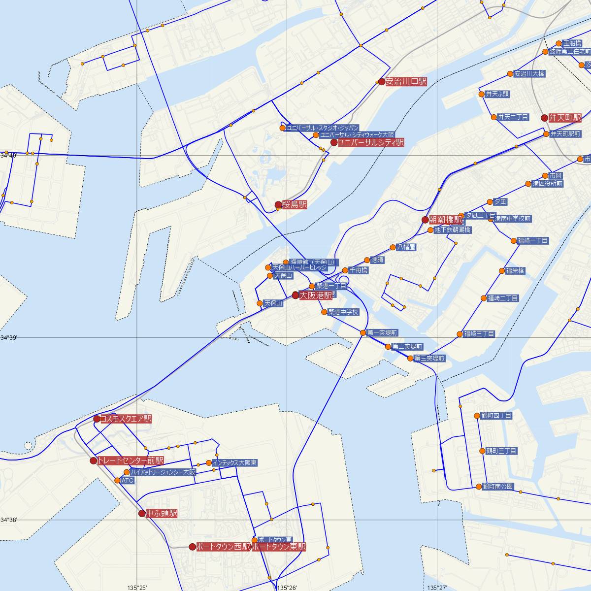 大阪港駅（大阪メトロ）周辺のバス路線図