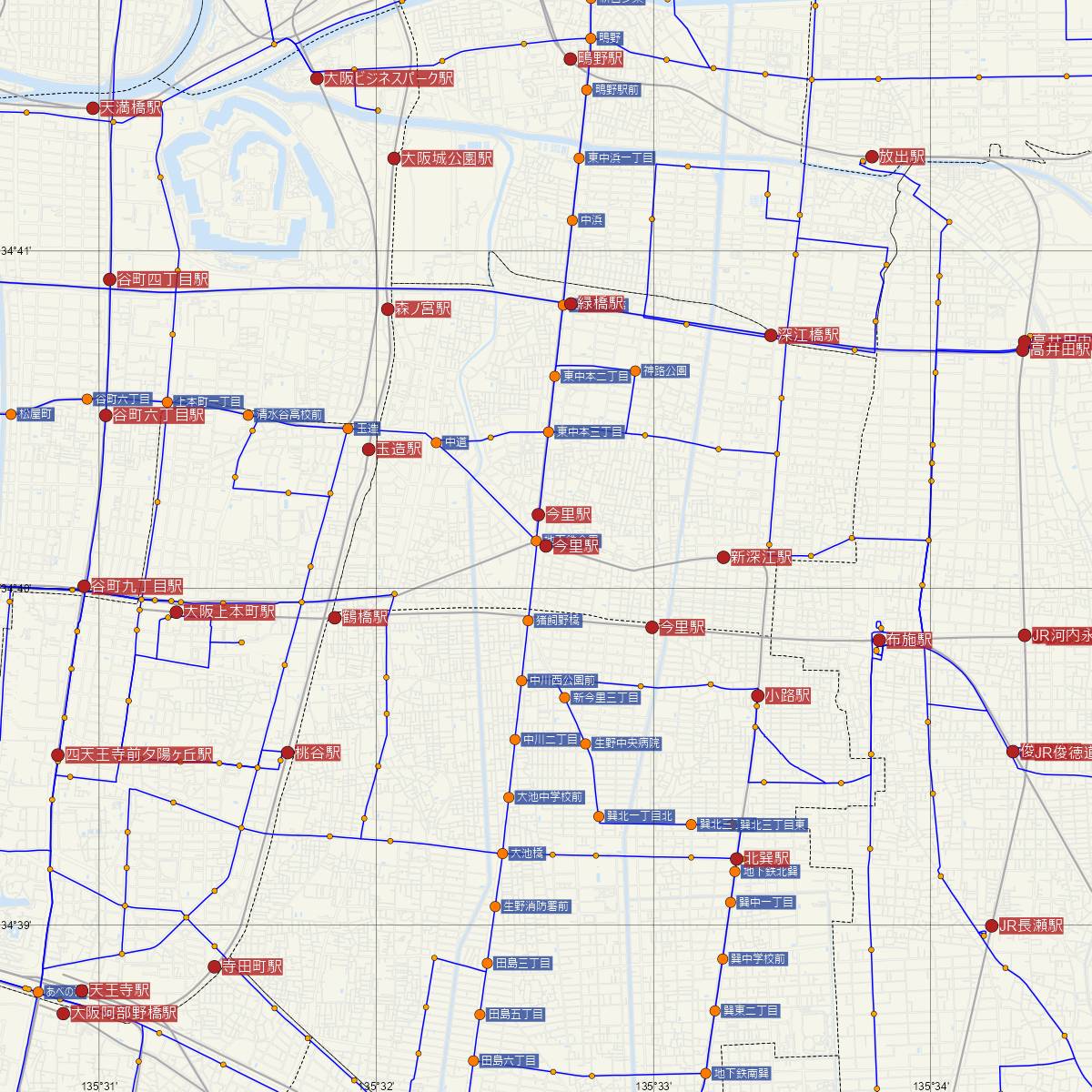 今里駅（大阪メトロ）周辺のバス路線図