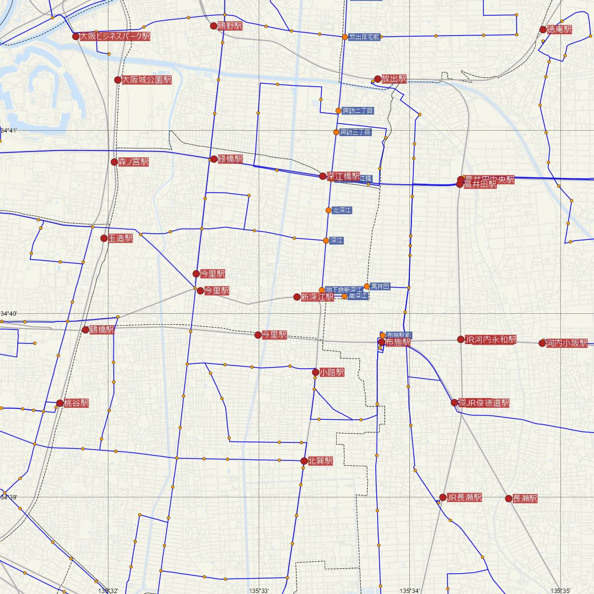 新深江駅（大阪メトロ）周辺のバス路線図