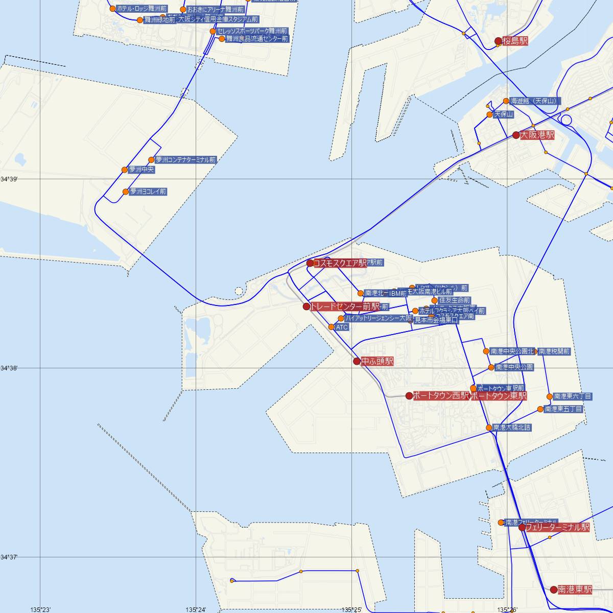 トレードセンター前駅（大阪メトロ）周辺のバス路線図
