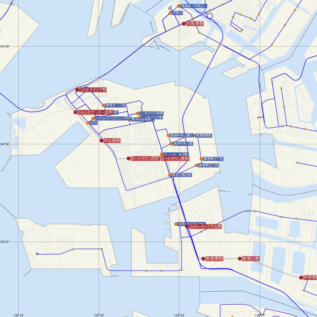 ポートタウン東駅（大阪メトロ）周辺のバス路線図