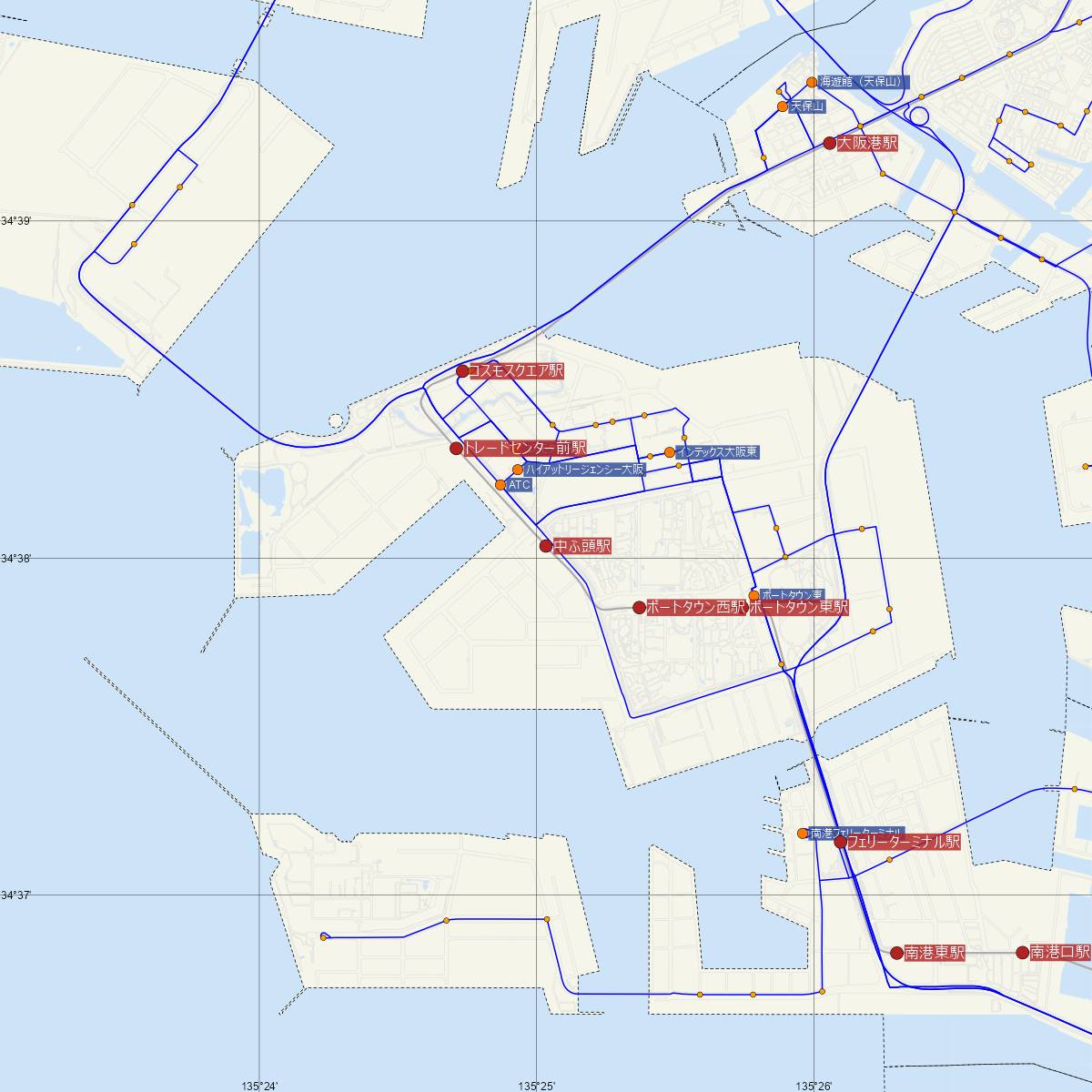 中ふ頭駅（大阪メトロ）周辺のバス路線図