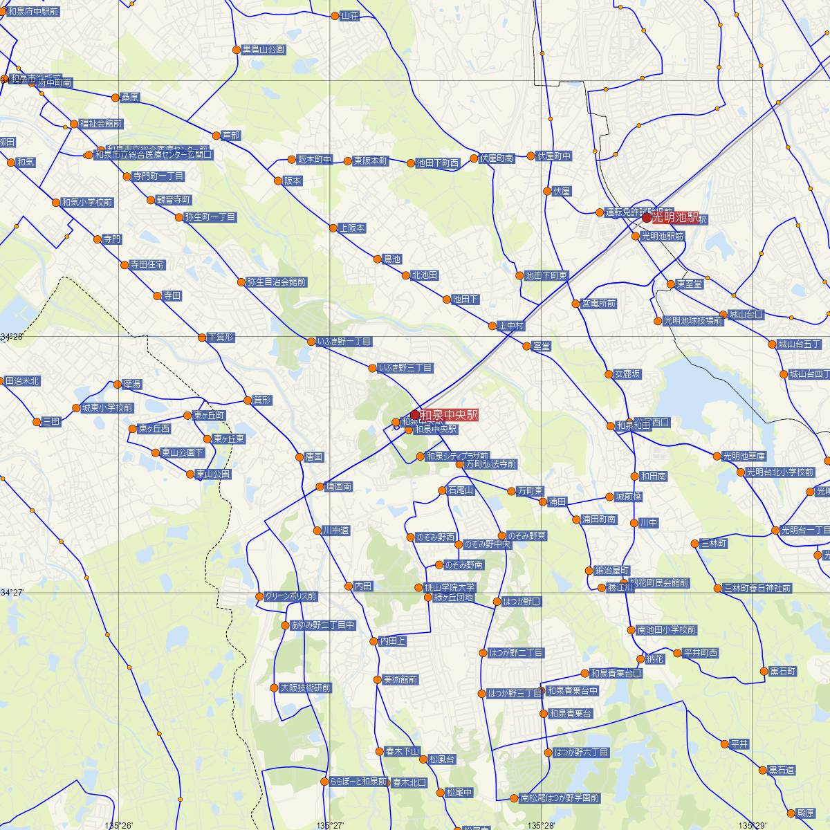 和泉中央駅（泉北高速鉄道）周辺のバス路線図