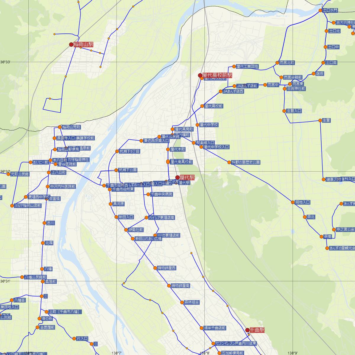 屋代駅（しなの鉄道）周辺のバス路線図