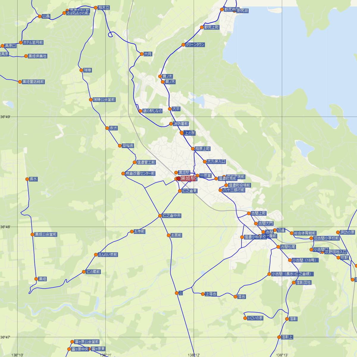 黒姫駅（しなの鉄道）周辺のバス路線図