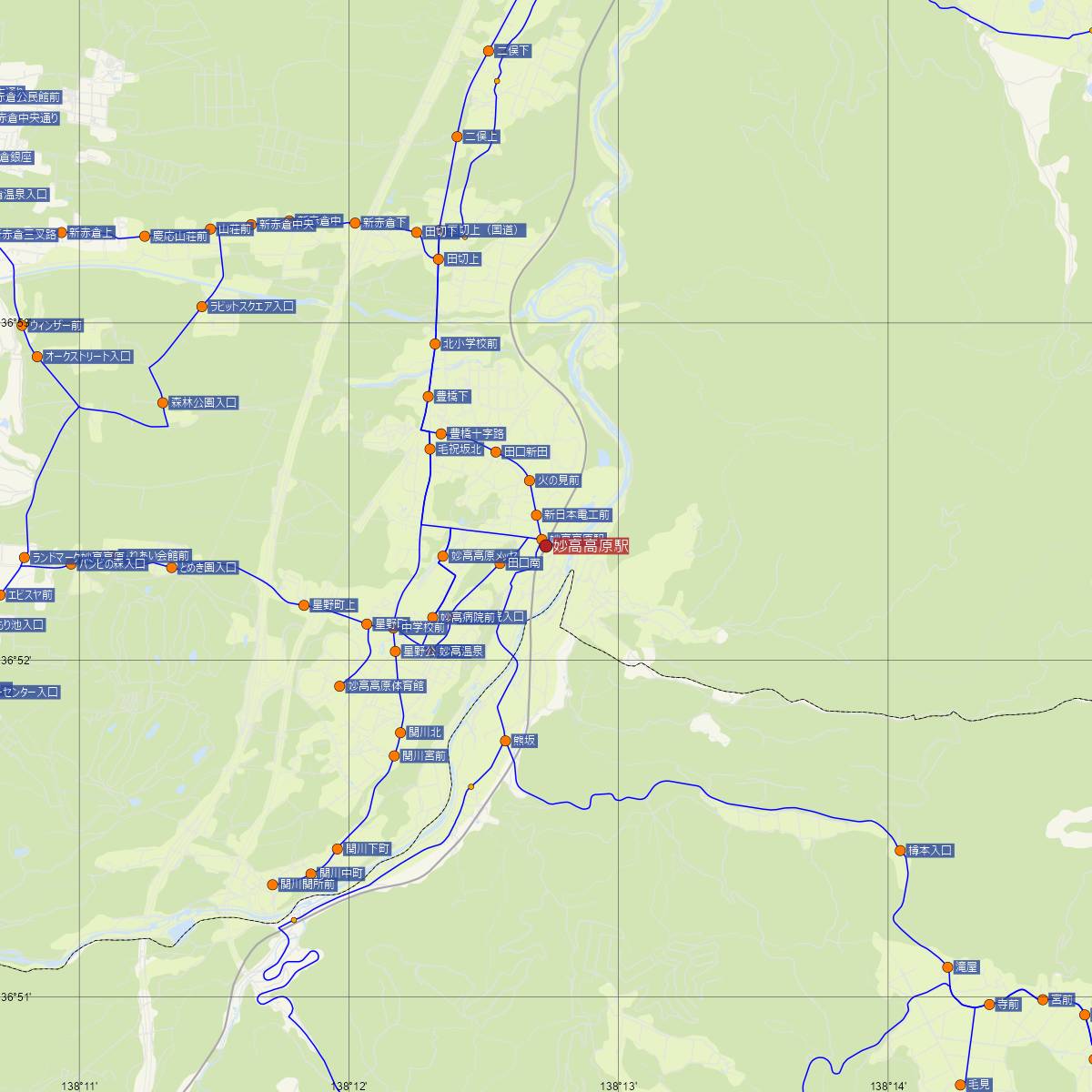 妙高高原駅（しなの鉄道）周辺のバス路線図