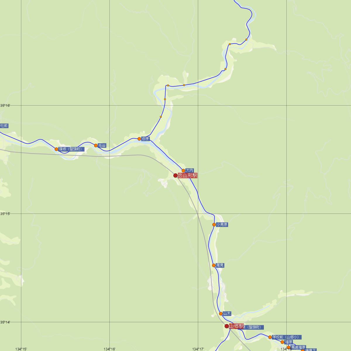 恋山形駅（智頭線）周辺のバス路線図