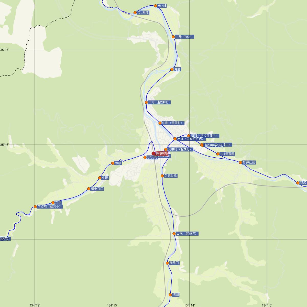 智頭駅（智頭線）周辺のバス路線図