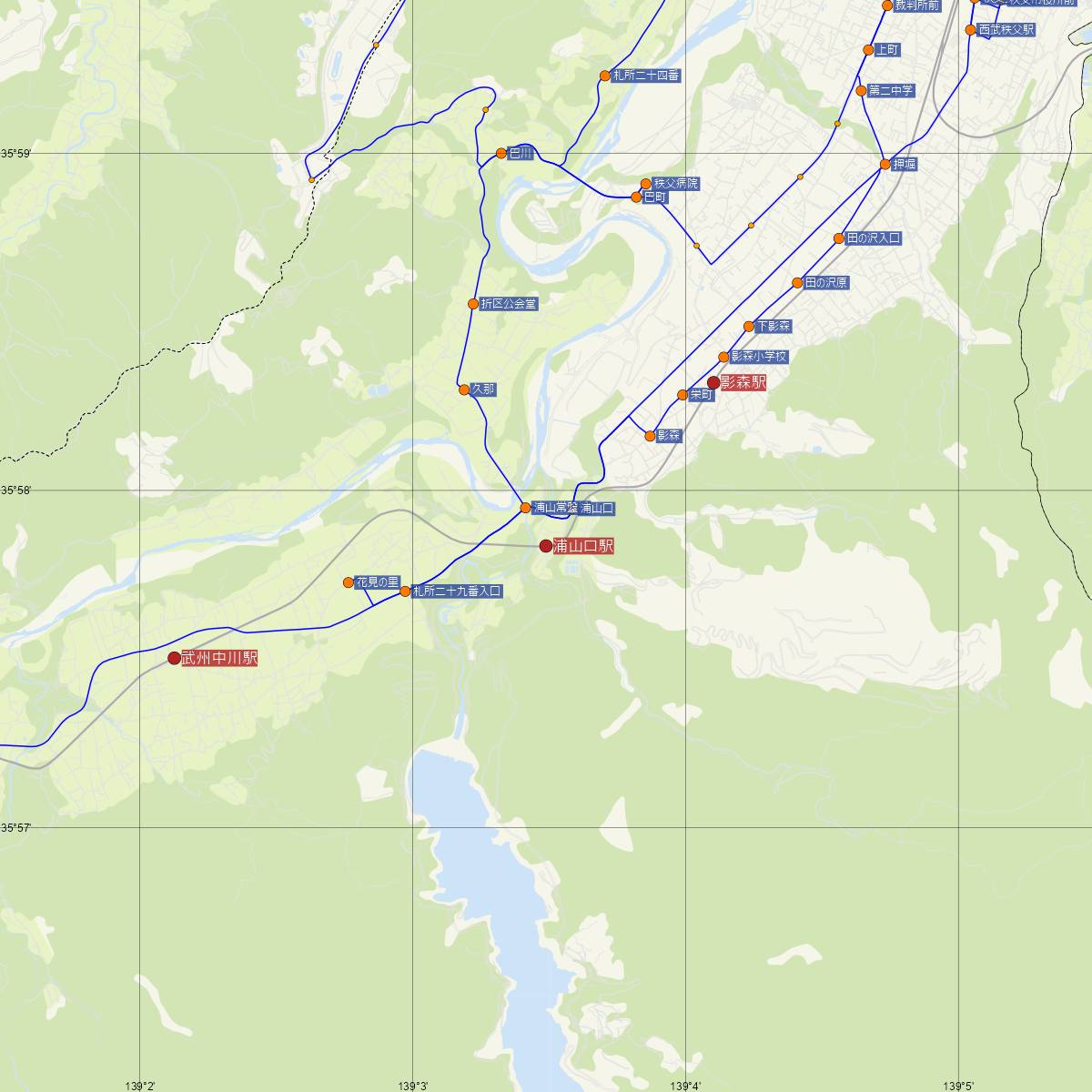 浦山口駅（秩父鉄道）周辺のバス路線図