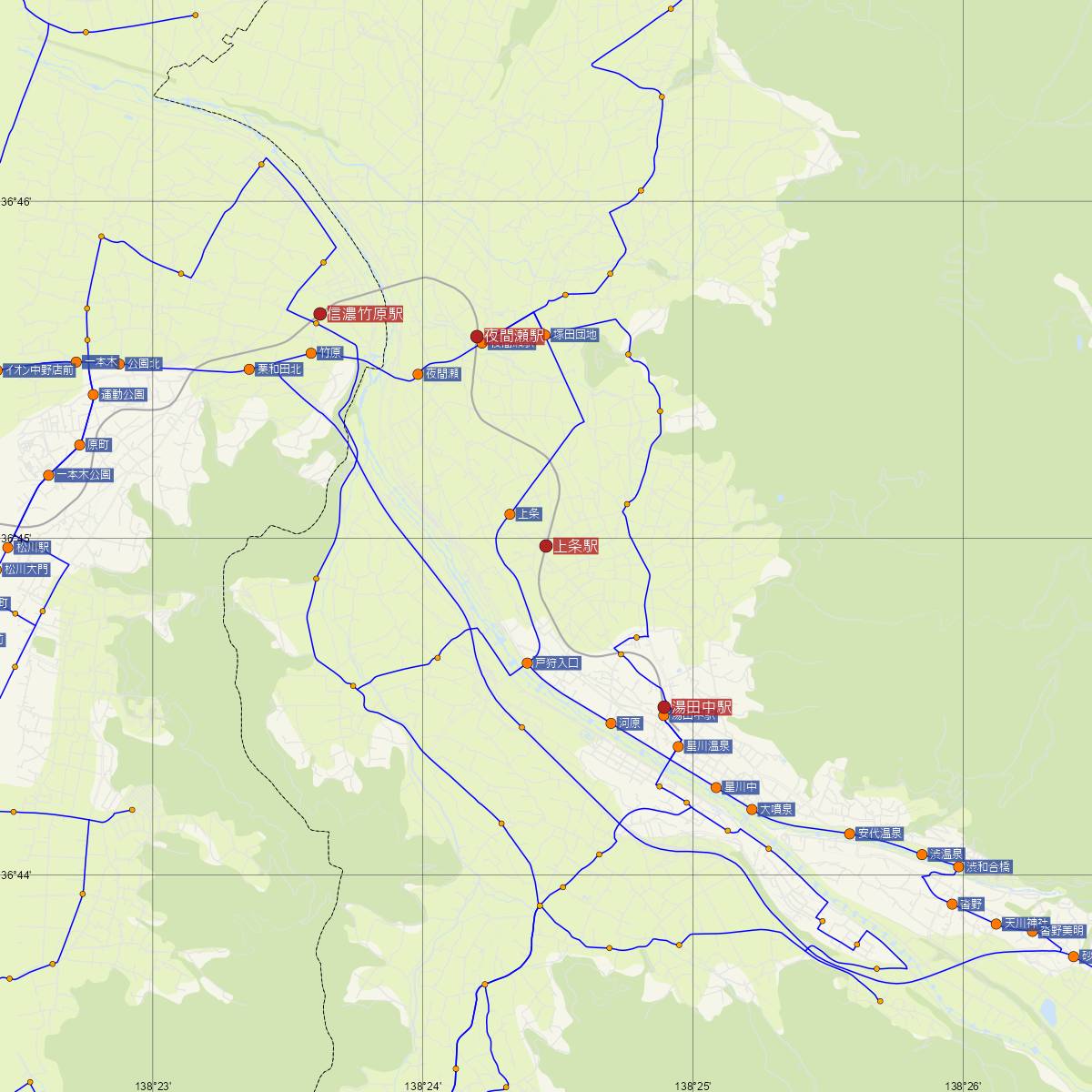 上条駅（長野電鉄）周辺のバス路線図