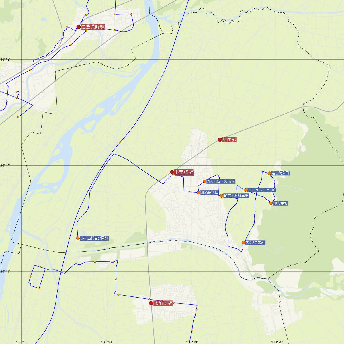 小布施駅（長野電鉄）周辺のバス路線図