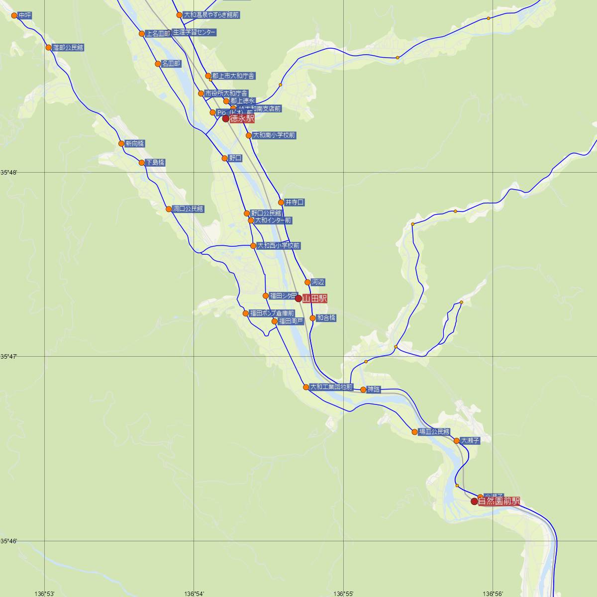 山田駅（長良川鉄道）周辺のバス路線図