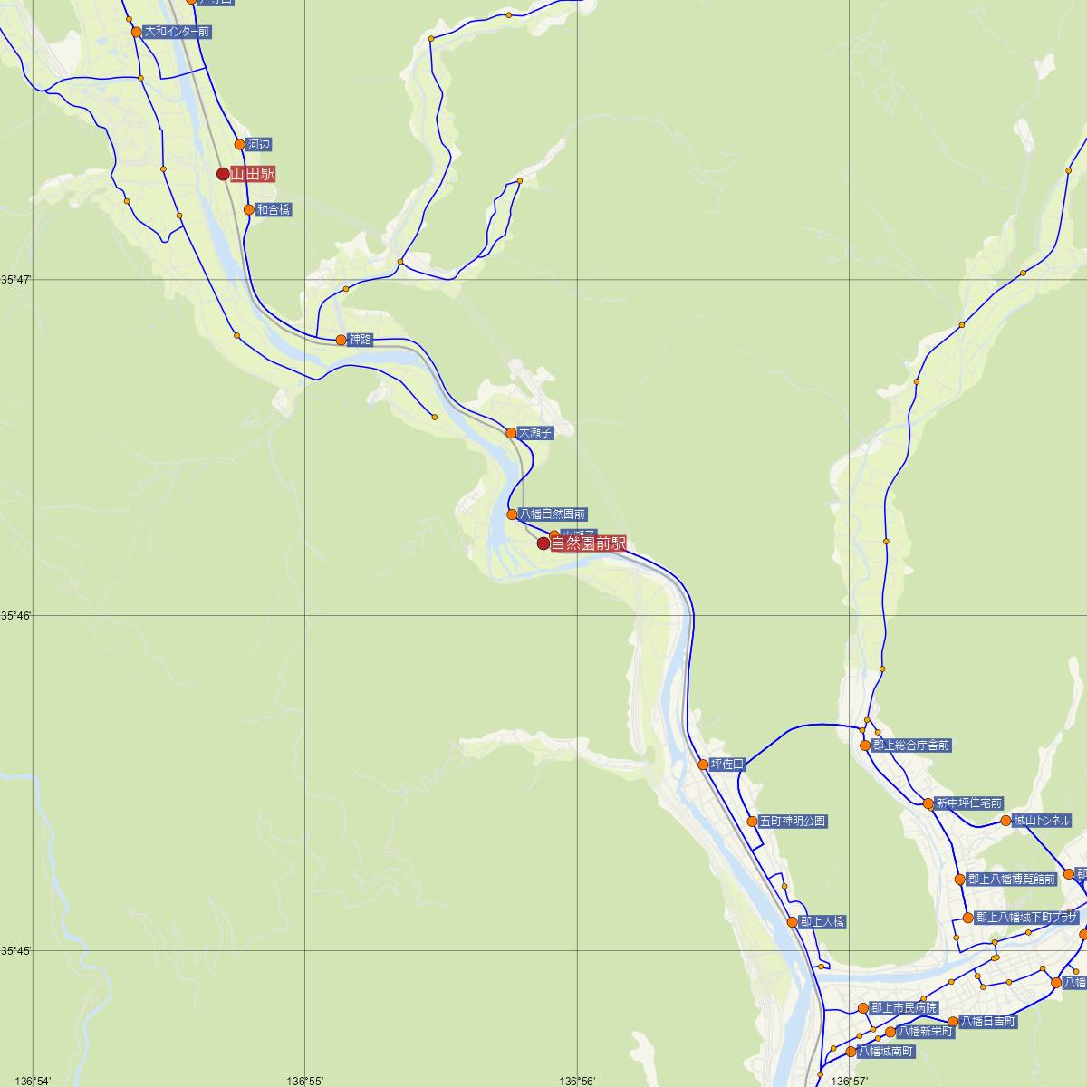 自然園前駅（長良川鉄道）周辺のバス路線図