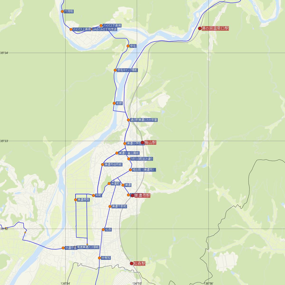 梅山駅（長良川鉄道）周辺のバス路線図