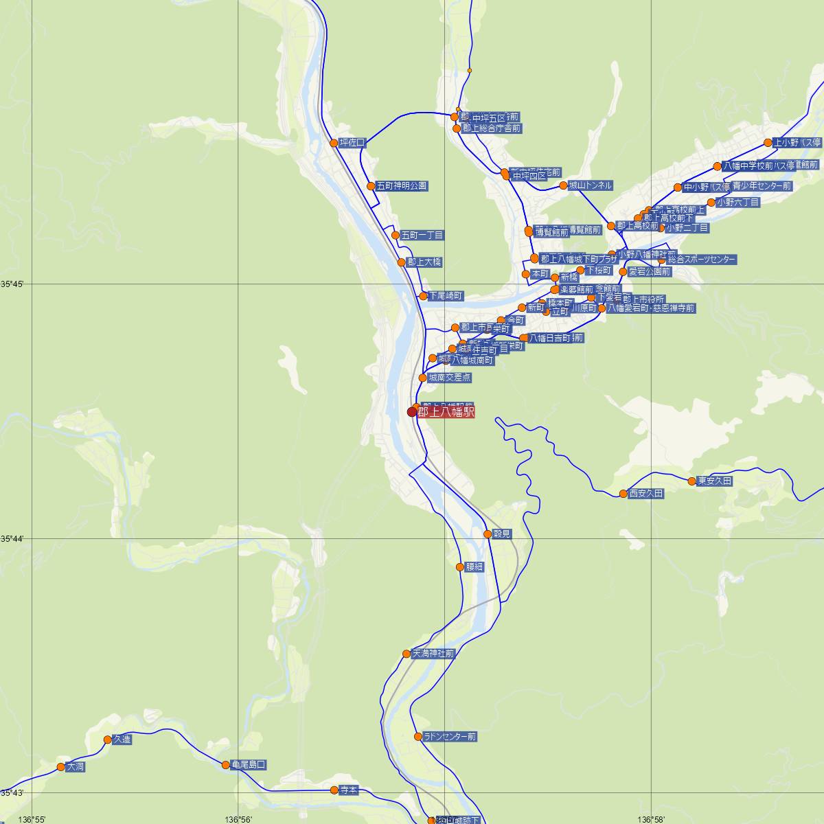 郡上八幡駅（長良川鉄道）周辺のバス路線図