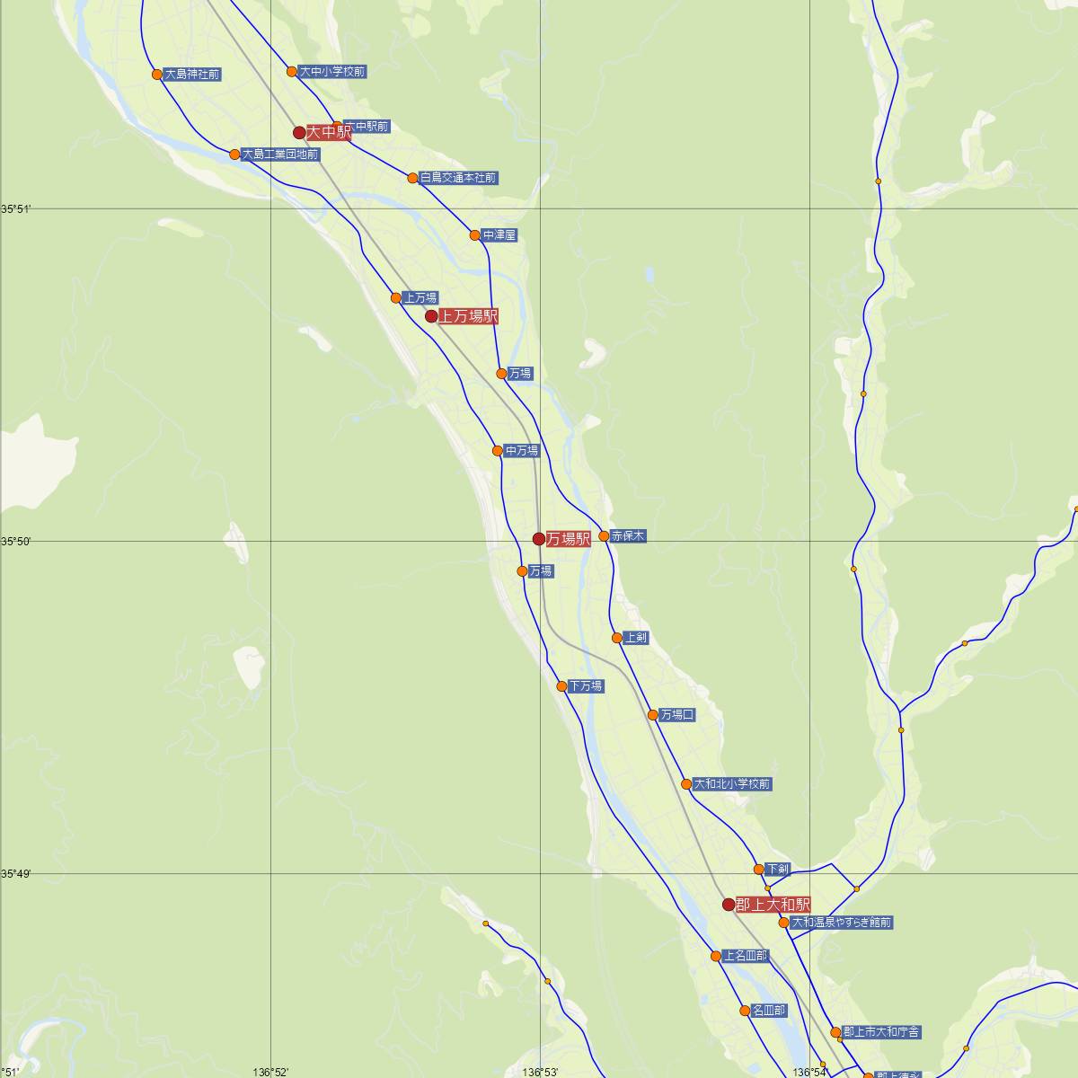 万場駅（長良川鉄道）周辺のバス路線図