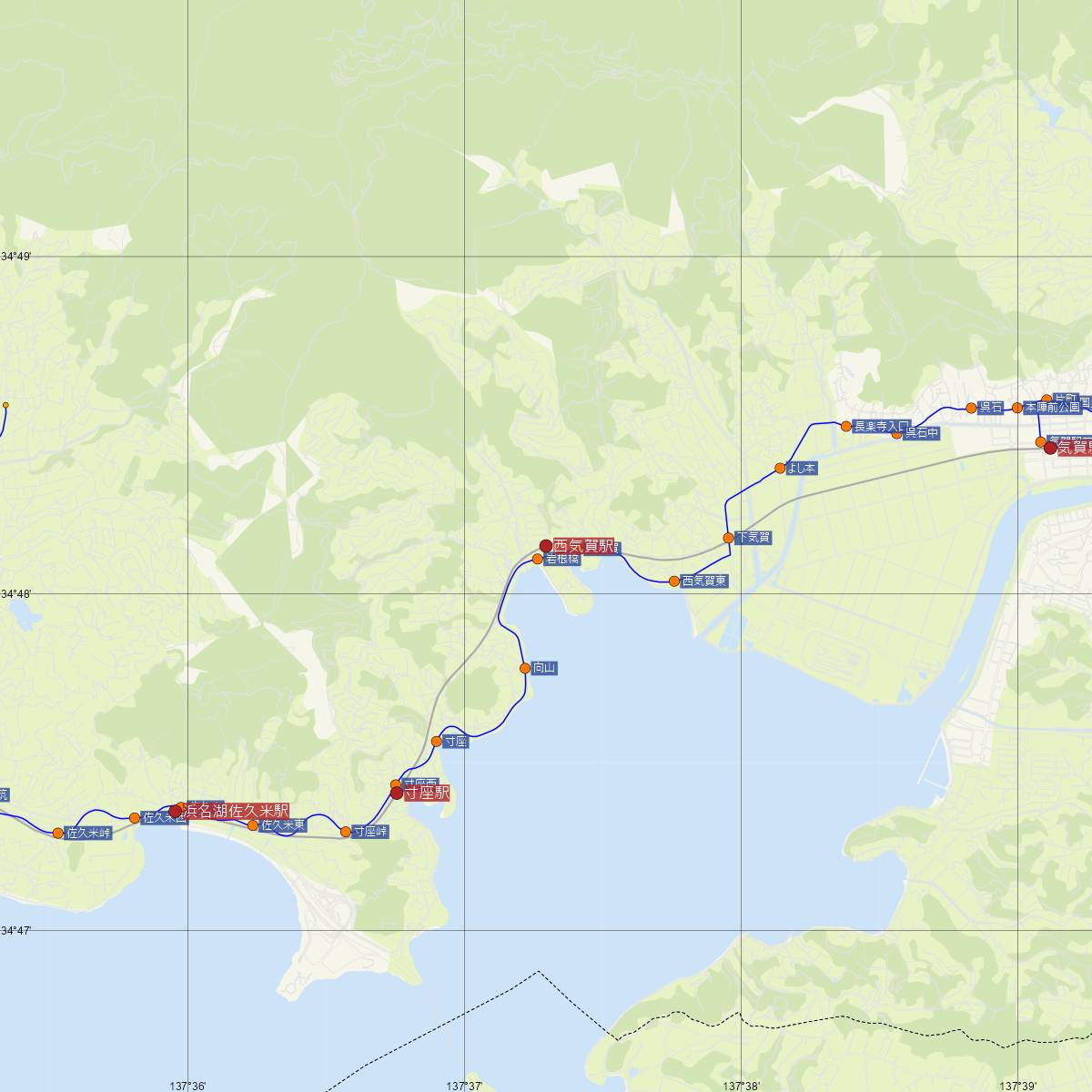 西気賀駅（天竜浜名湖鉄道）周辺のバス路線図