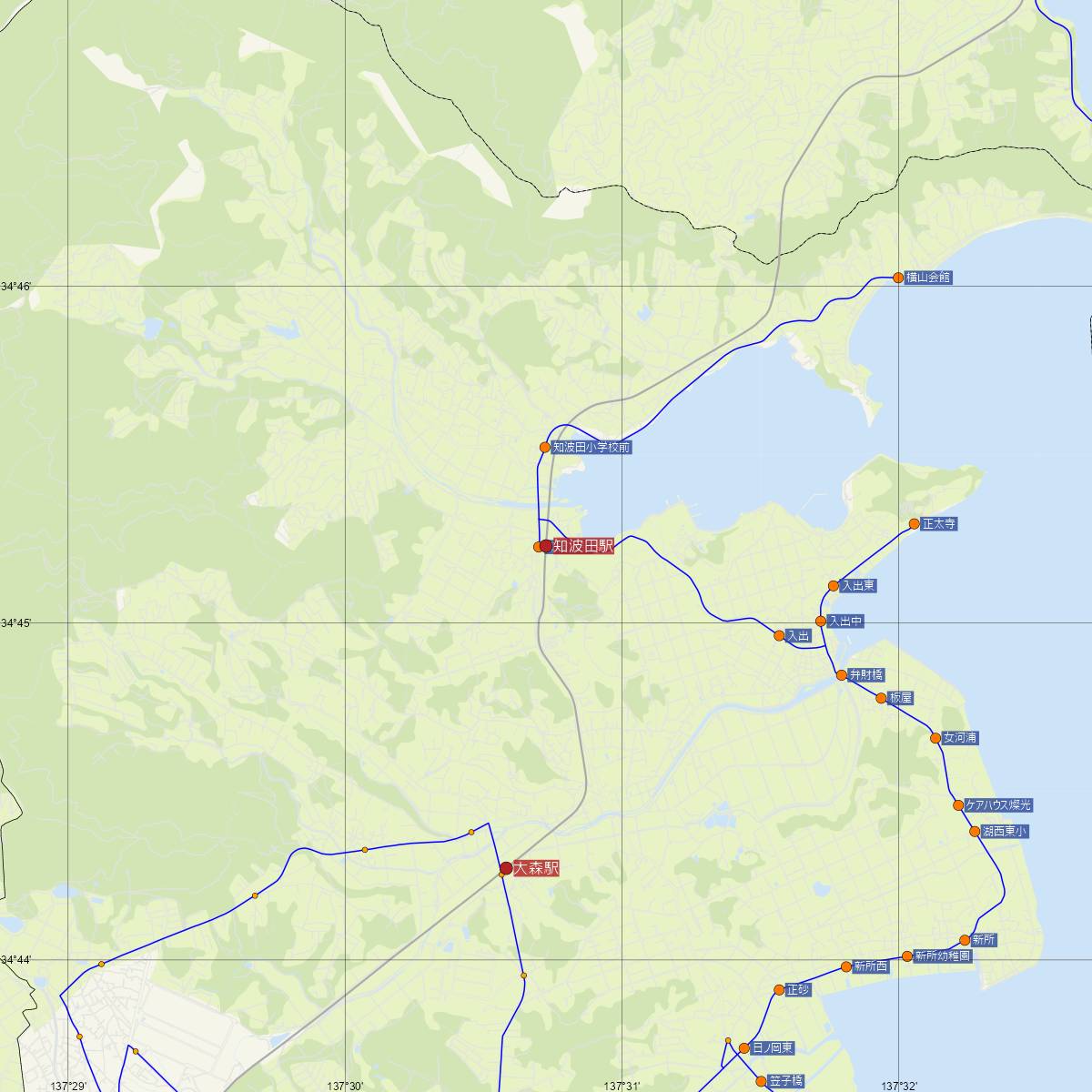 知波田駅（天竜浜名湖鉄道）周辺のバス路線図