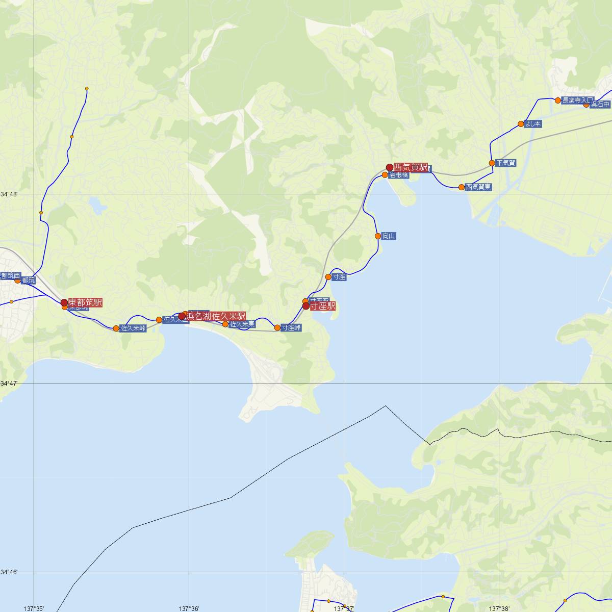 寸座駅（天竜浜名湖鉄道）周辺のバス路線図