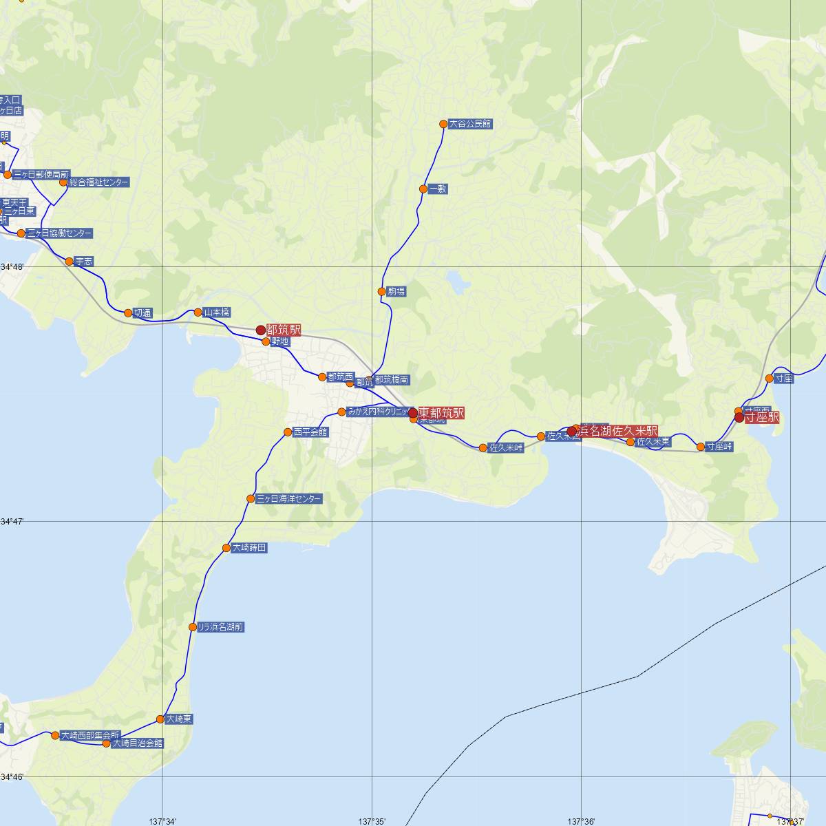 東都筑駅（天竜浜名湖鉄道）周辺のバス路線図