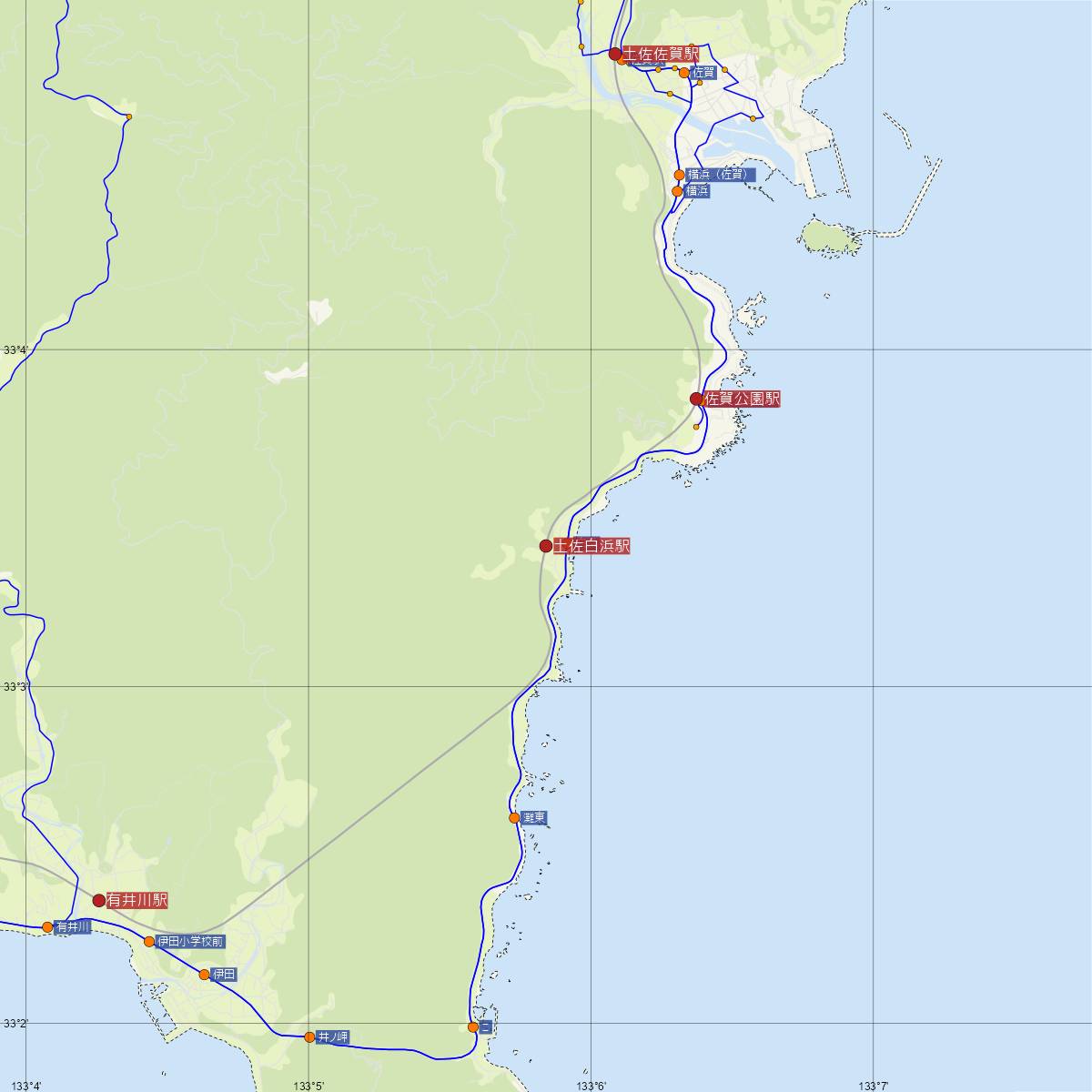 土佐白浜駅（土佐くろしお鉄道）周辺のバス路線図