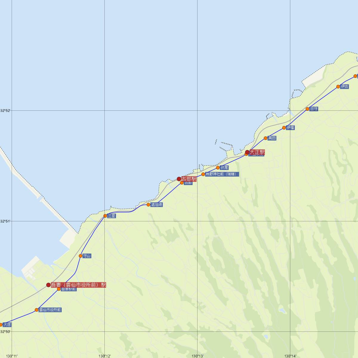 古部駅（島原鉄道）周辺のバス路線図