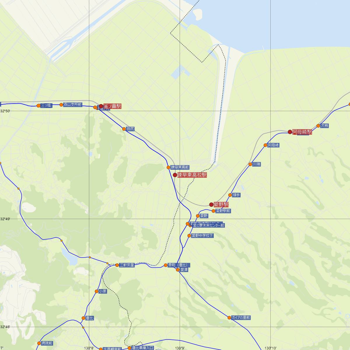 諫早東高校駅（島原鉄道）周辺のバス路線図