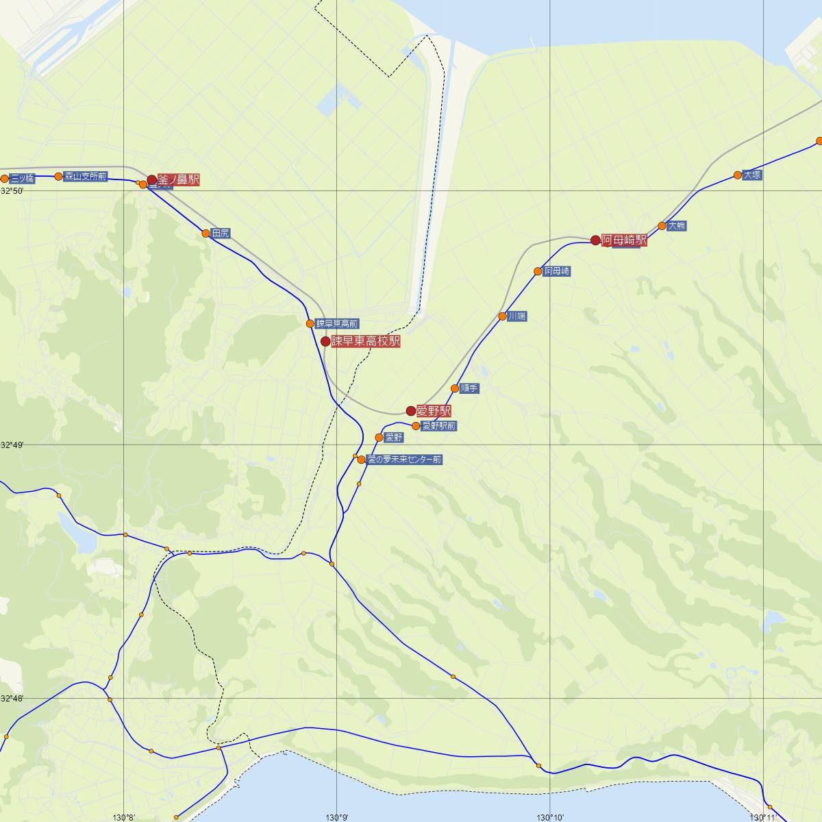 愛野駅（島原鉄道）周辺のバス路線図