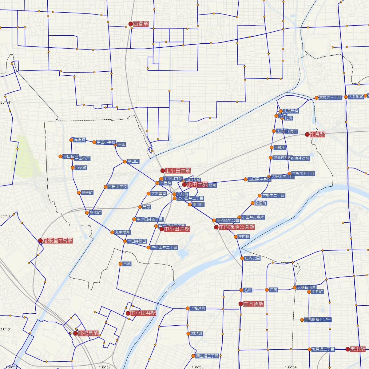 小田井駅（城北線）周辺のバス路線図