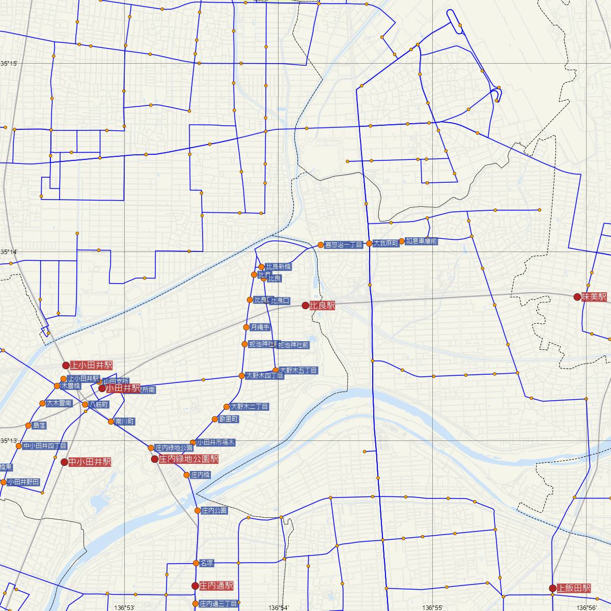 比良駅（城北線）周辺のバス路線図