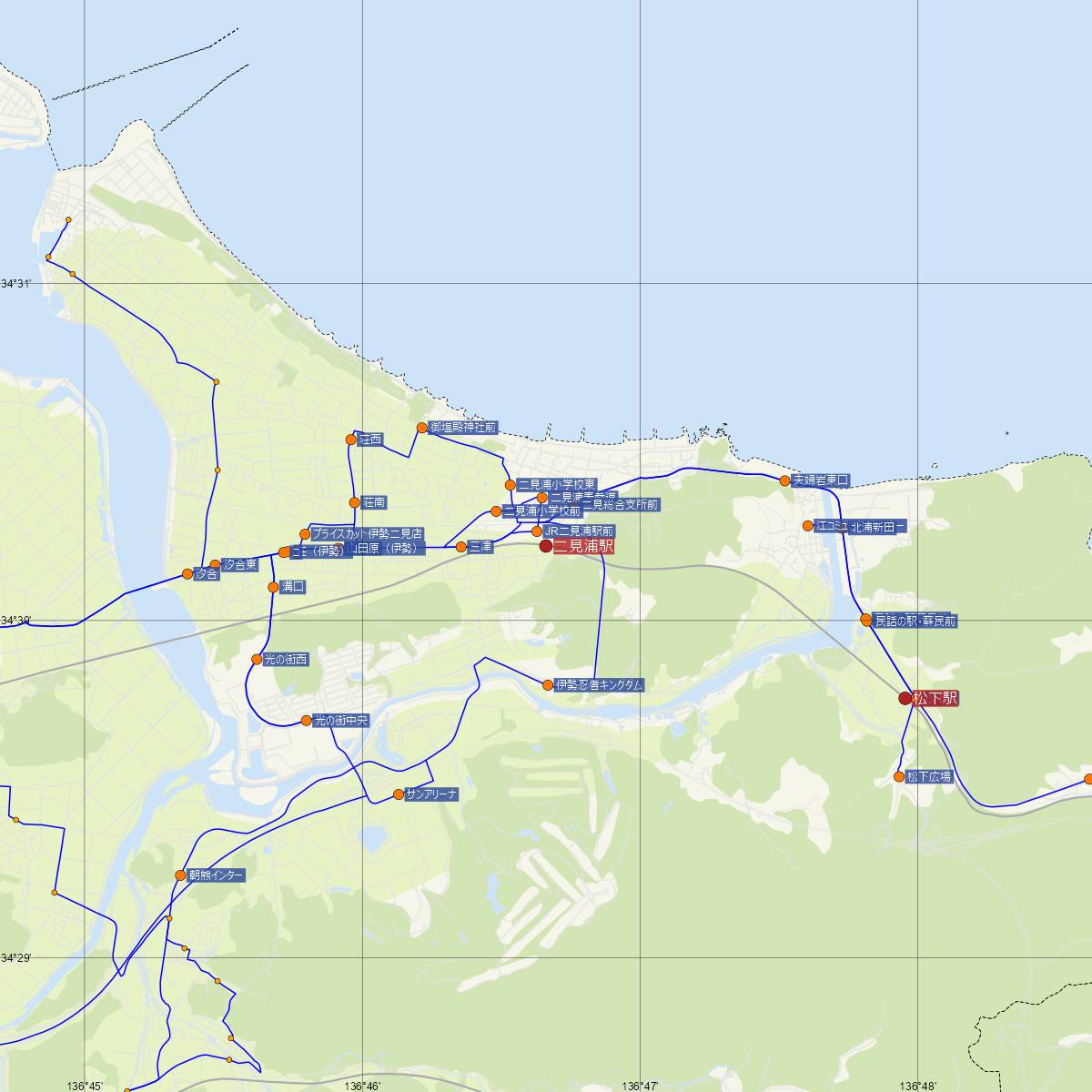 二見浦駅（JR東海）周辺のバス路線図