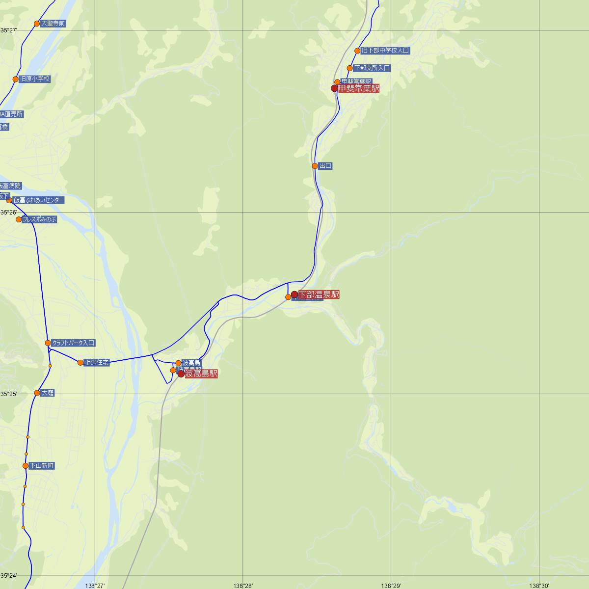下部温泉駅（JR東海）周辺のバス路線図