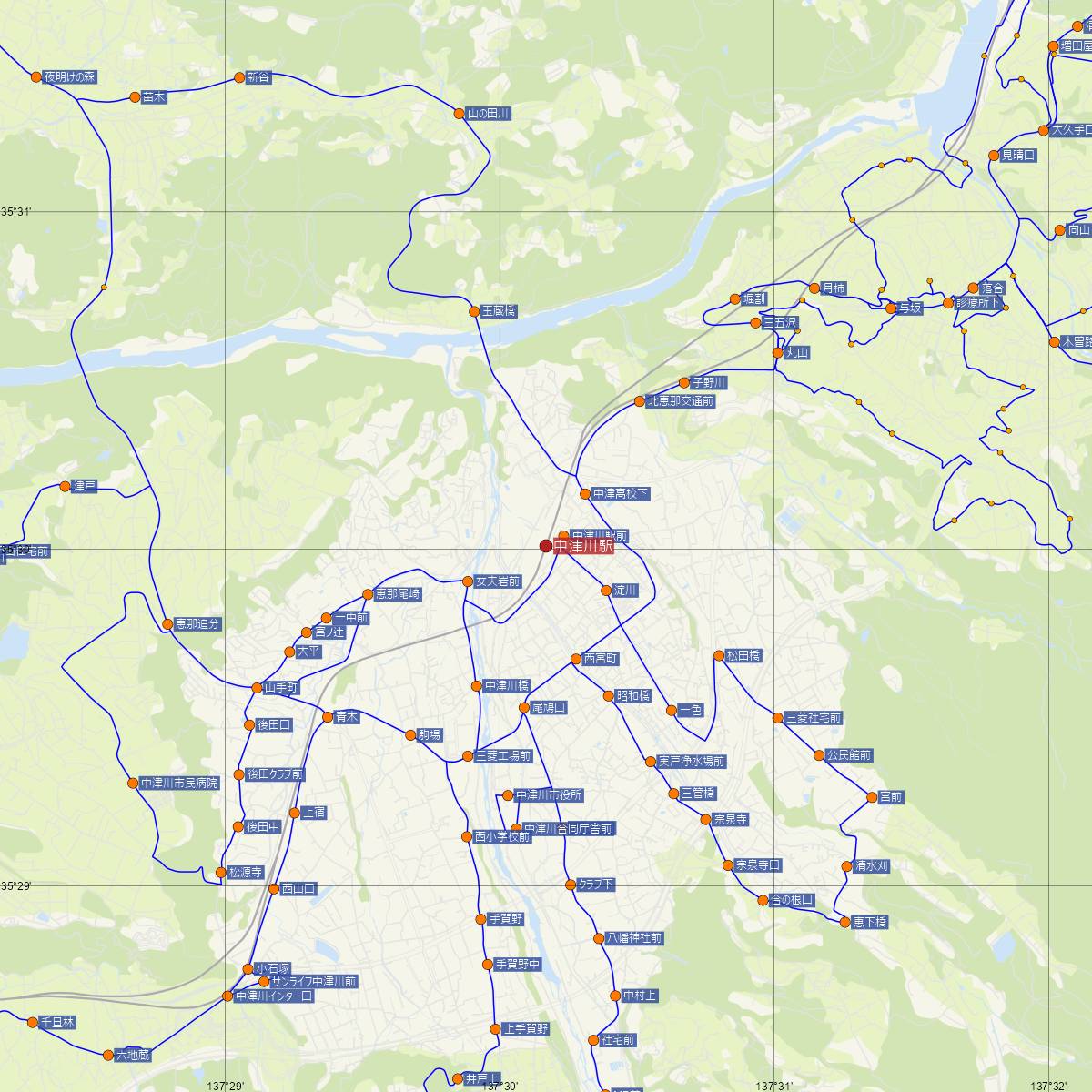 中津川駅（JR東海）周辺のバス路線図