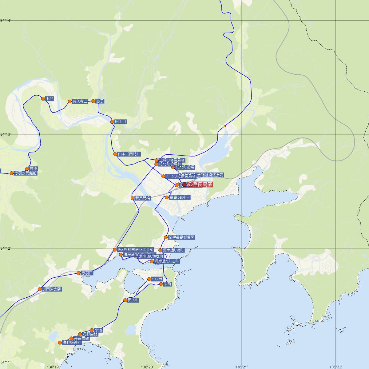 紀伊長島駅（JR東海）周辺のバス路線図