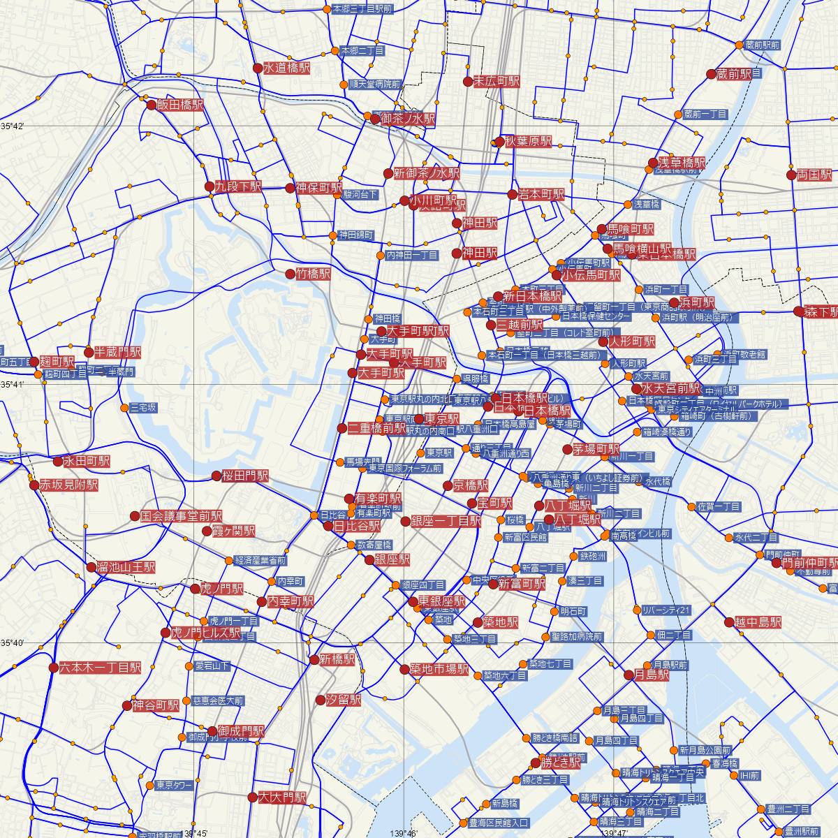 東京駅（JR東海）周辺のバス路線図