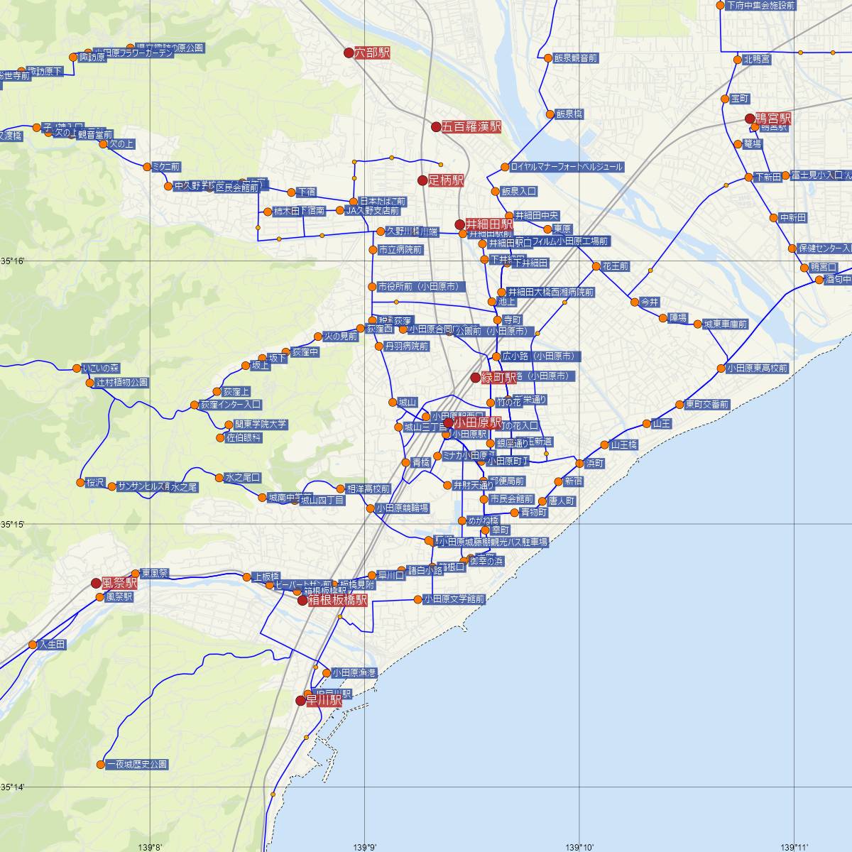 小田原駅（JR東海）周辺のバス路線図