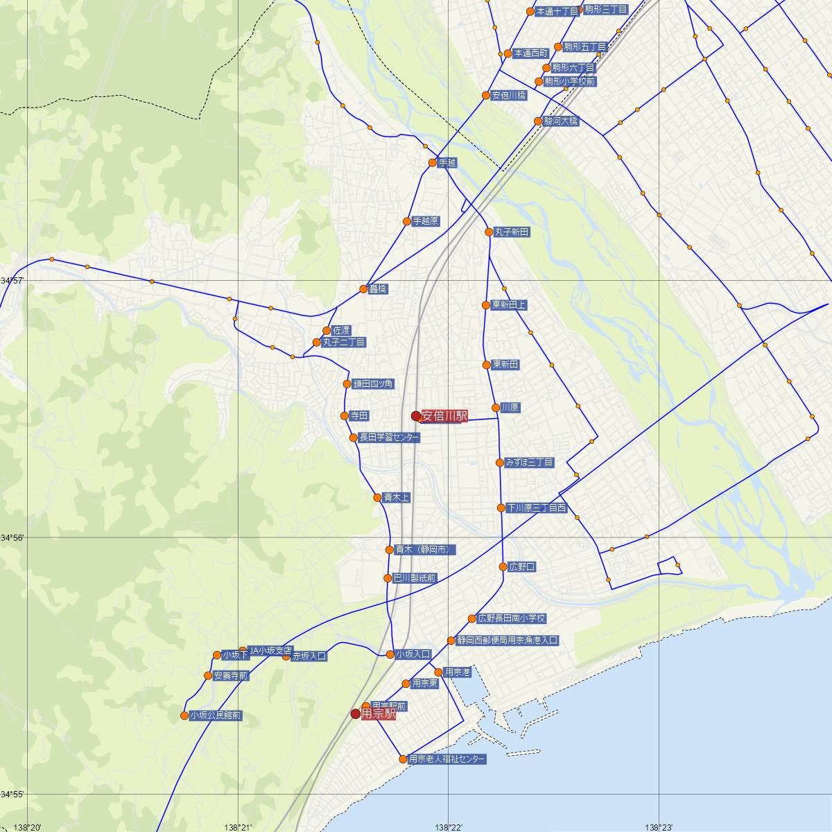 安倍川駅（JR東海）周辺のバス路線図