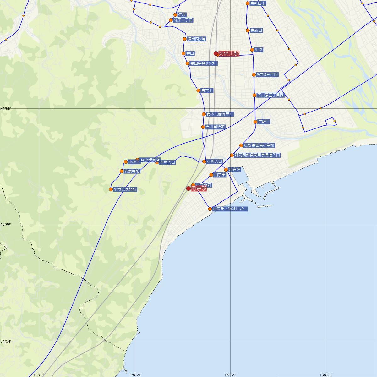 用宗駅（JR東海）周辺のバス路線図