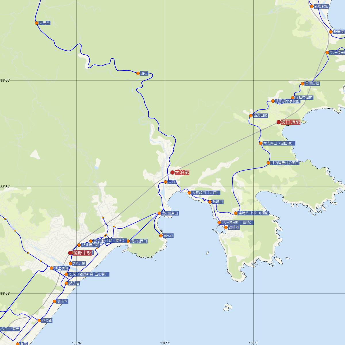 大泊駅（JR東海）周辺のバス路線図