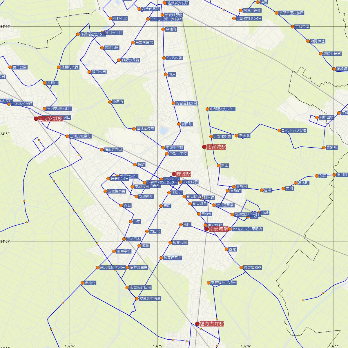 安城駅（JR東海）周辺のバス路線図