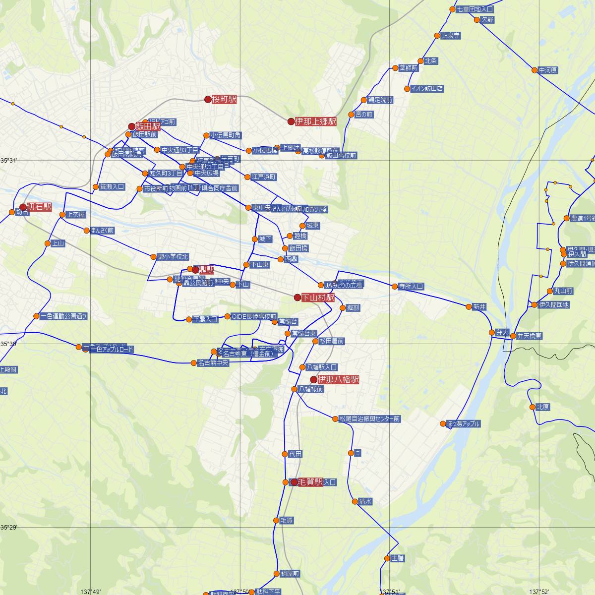 下山村駅（JR東海）周辺のバス路線図