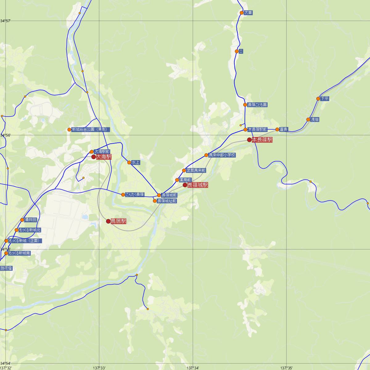 長篠城駅（JR東海）周辺のバス路線図