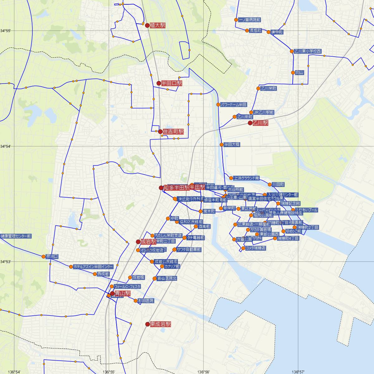 半田駅（JR東海）周辺のバス路線図