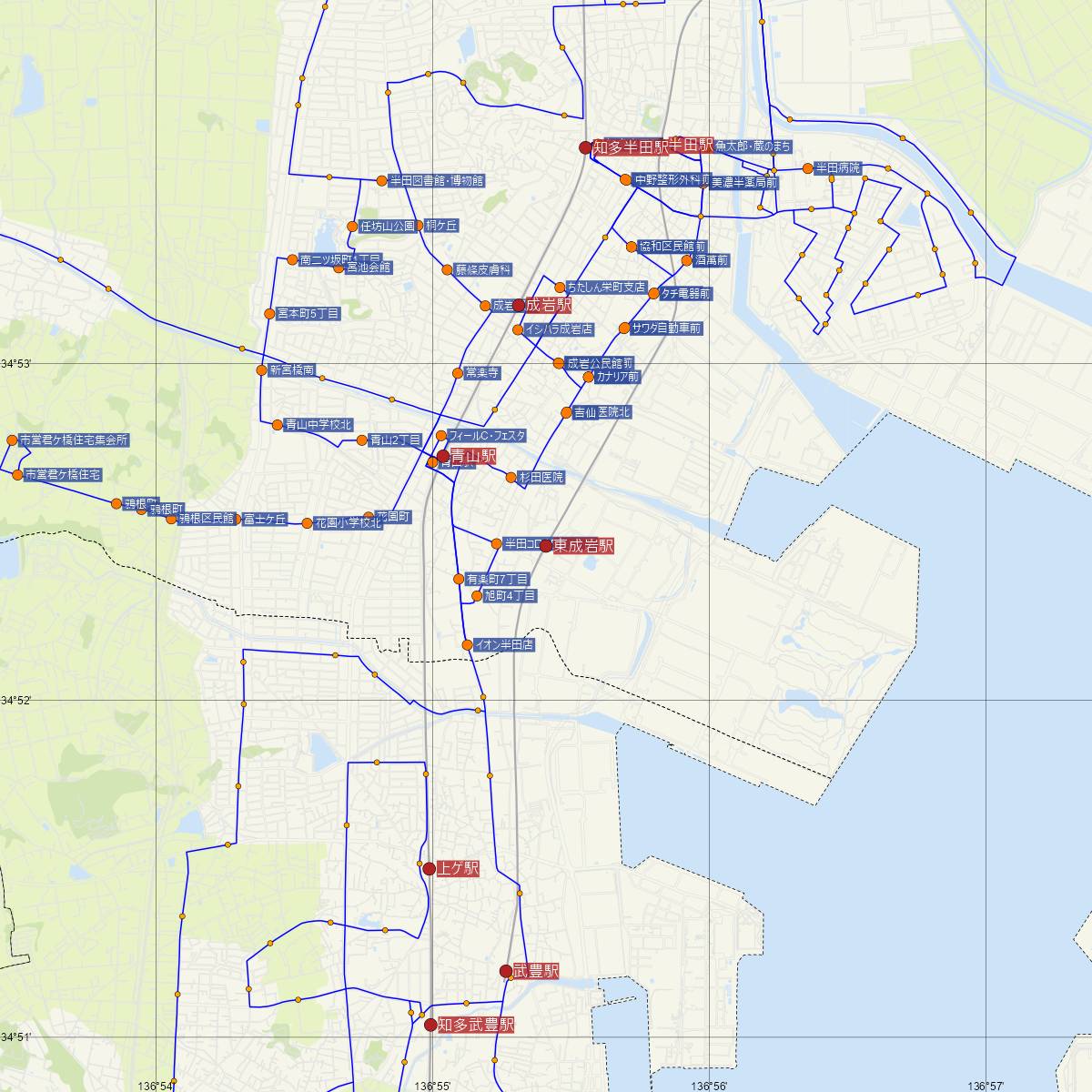 東成岩駅（JR東海）周辺のバス路線図